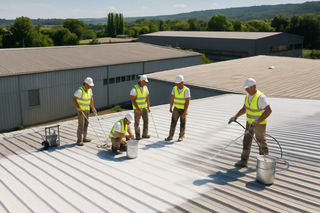 Illustration de travaux de revêtement de toiture.