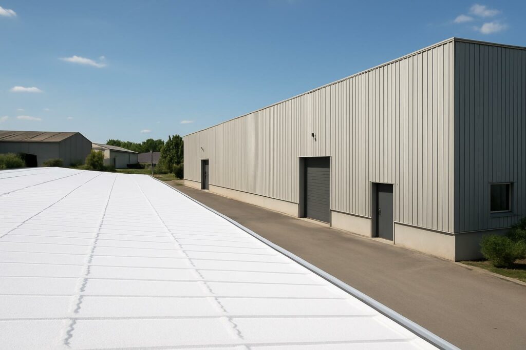 Illustration d’une toiture blanche sur un bâtiment professionnel.
